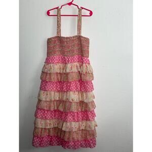 Justice Pink and White Flower Tiered Ruffled Dress Size 14